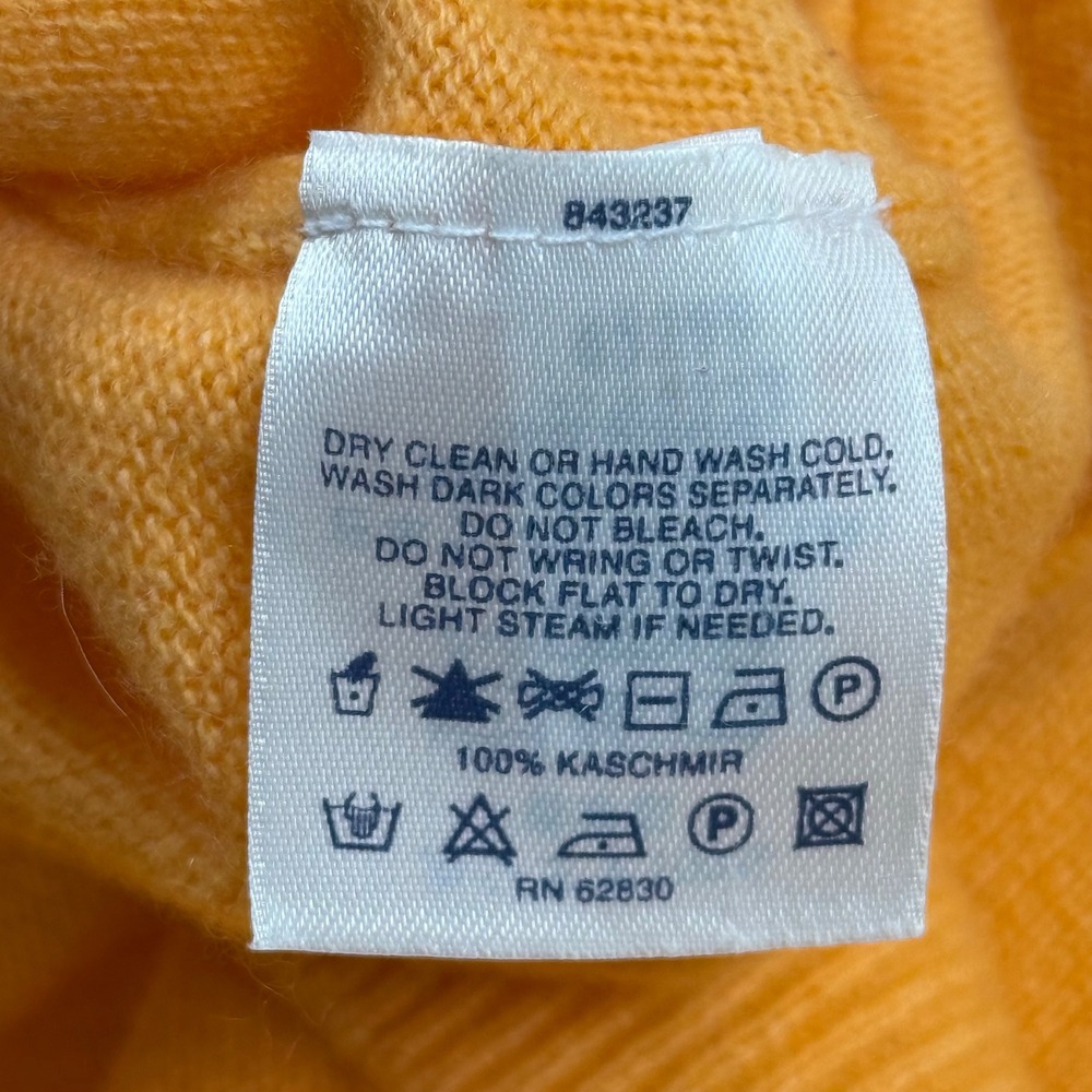 Lands' End V-Neck Sweater 100% Cashmere Vintage Preppy Quiet Luxury Orange L/P - Picture 10 of 11